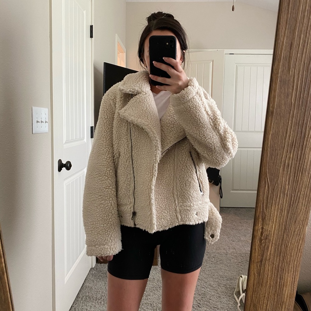 ASTR the label faux shearling moto jacket